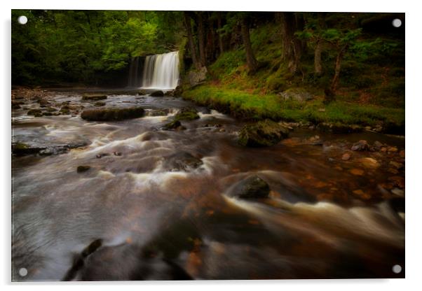 Sgwd Ddwli Isaf waterfall South Wales Acrylic by Leighton Collins