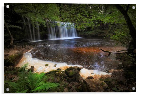 Sgwd Ddwli Isaf waterfall South Wales Acrylic by Leighton Collins