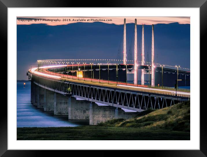Towering over the Oresund Strait - The Bridge. Framed Mounted Print by K7 Photography