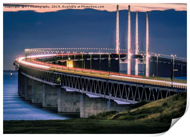 Towering over the Oresund Strait - The Bridge. Print by K7 Photography