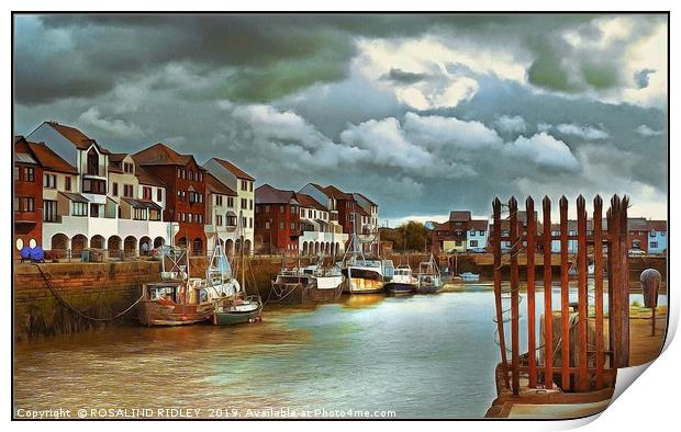 "Storm clouds gather over Maryport harbour" Print by ROS RIDLEY