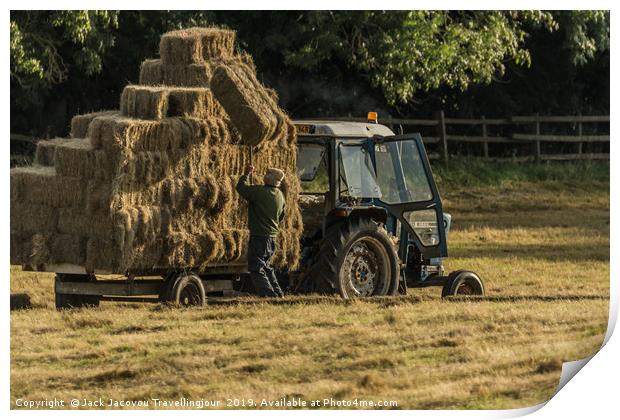 Farmer hay stacking Print by Jack Jacovou Travellingjour