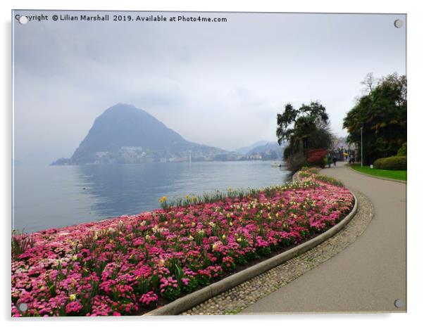 Foggy Lake Lugano.  Acrylic by Lilian Marshall