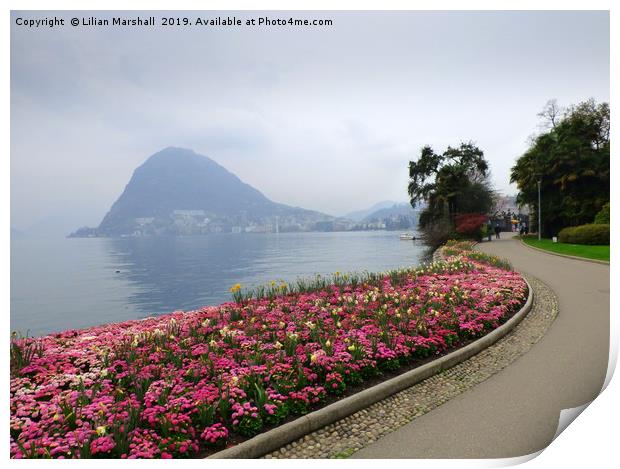 Foggy Lake Lugano.  Print by Lilian Marshall