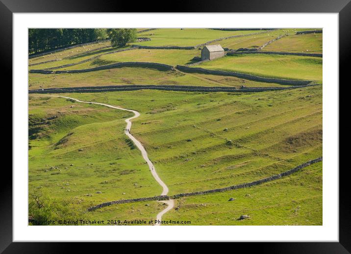 Footpath, drystone walls and barn, yorkshire dales Framed Mounted Print by Bernd Tschakert