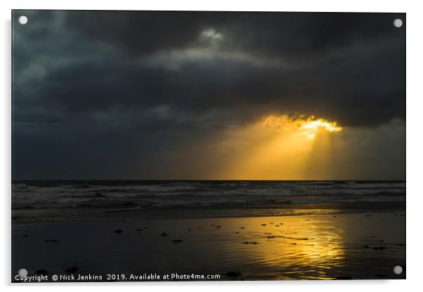 Sunlight through Dark Cloud South Wales coast Acrylic by Nick Jenkins