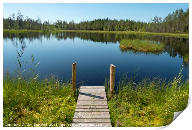 Jetty by a lake in Finland Print by Alan Crawford