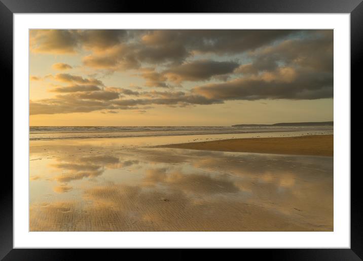 Reflective sunset clouds at Westward Ho! in Devon Framed Mounted Print by Tony Twyman