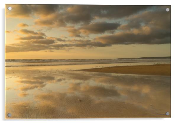 Reflective sunset clouds at Westward Ho! in Devon Acrylic by Tony Twyman