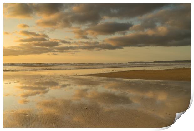 Reflective sunset clouds at Westward Ho! in Devon Print by Tony Twyman