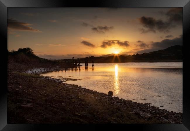 Sunset over the Neath estuary Framed Print by Leighton Collins
