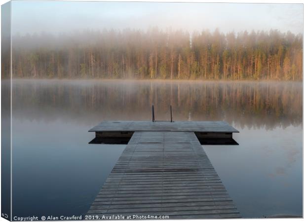 Lakeside Jetty in Finland Canvas Print by Alan Crawford