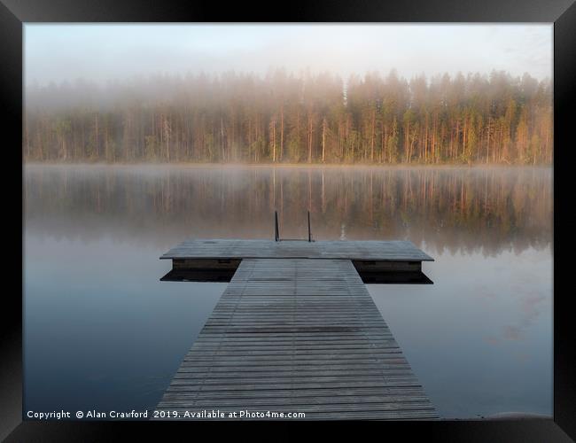 Lakeside Jetty in Finland Framed Print by Alan Crawford