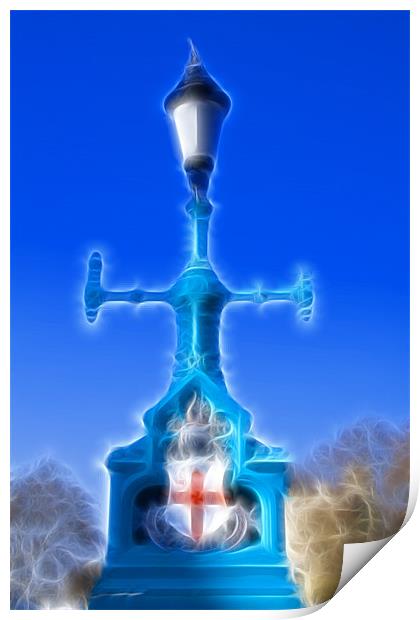 Lamp post St Georges flag Fractals Print by David French