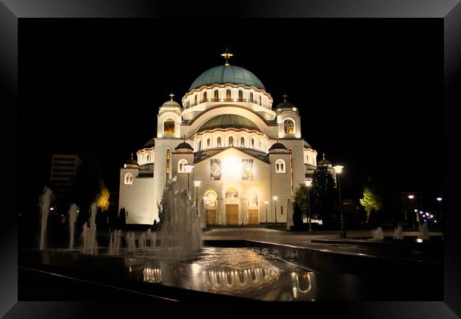 Cathedral of Saint Sava at night, Belgrade, Serbia Framed Print by M. J. Photography