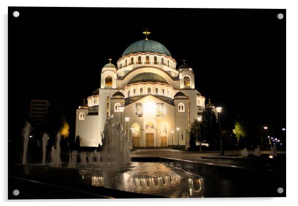 Cathedral of Saint Sava at night, Belgrade, Serbia Acrylic by M. J. Photography
