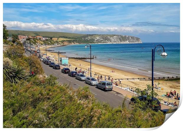 Overlooking Swanage Beach Print by Hayley Jewell