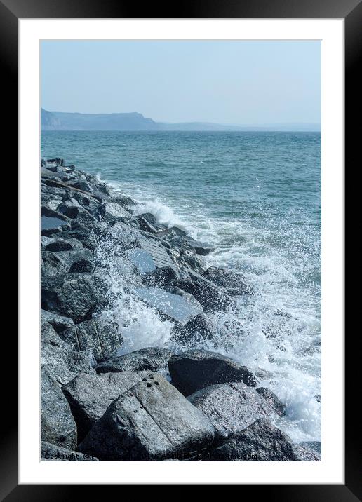 Lyme Regis breakwater rocks Framed Mounted Print by Peter Smith