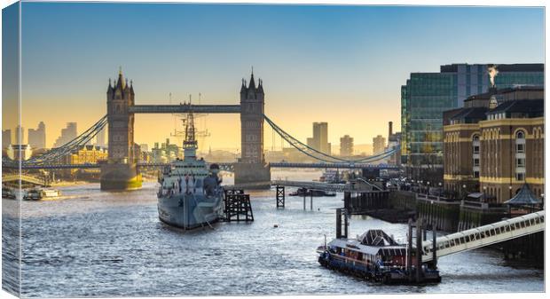 HMS Belfast and Tower Bridge, London Canvas Print by George Robertson