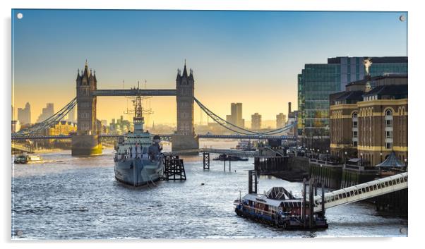 HMS Belfast and Tower Bridge, London Acrylic by George Robertson