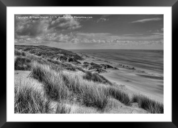 St Annes beach Lancashire Monochrome Framed Mounted Print by Diana Mower