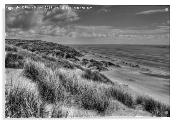 St Annes beach Lancashire Monochrome Acrylic by Diana Mower