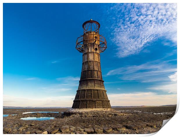 Whiteford Lighthouse at Whiteford Sands, Wales. Print by Colin Allen