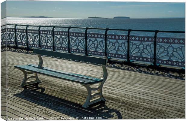 Bench on Penarth Pier South Wales Canvas Print by Nick Jenkins