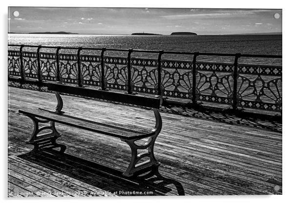 Bench on Penarth Pier Acrylic by Nick Jenkins