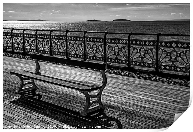 Bench on Penarth Pier Print by Nick Jenkins