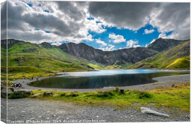 Glaslyn Lake and Snowdon Mountain Canvas Print by Adrian Evans