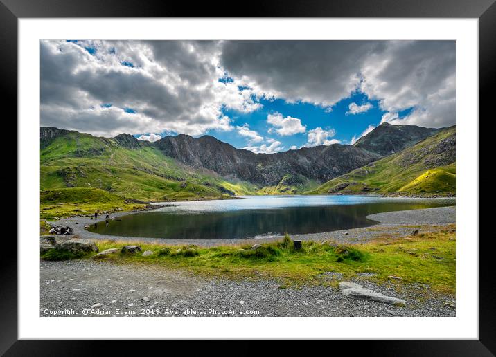 Glaslyn Lake and Snowdon Mountain Framed Mounted Print by Adrian Evans