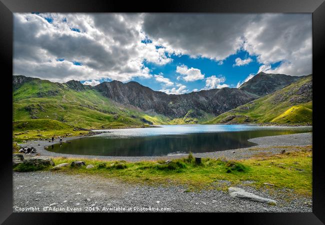 Glaslyn Lake and Snowdon Mountain Framed Print by Adrian Evans