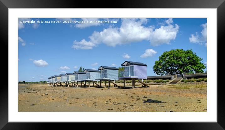 Beach Chalets Mill beach Osea Essex Framed Mounted Print by Diana Mower