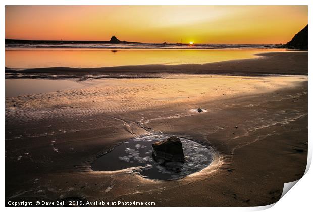 Evening Light at Sunset On Bude Beach Print by Dave Bell