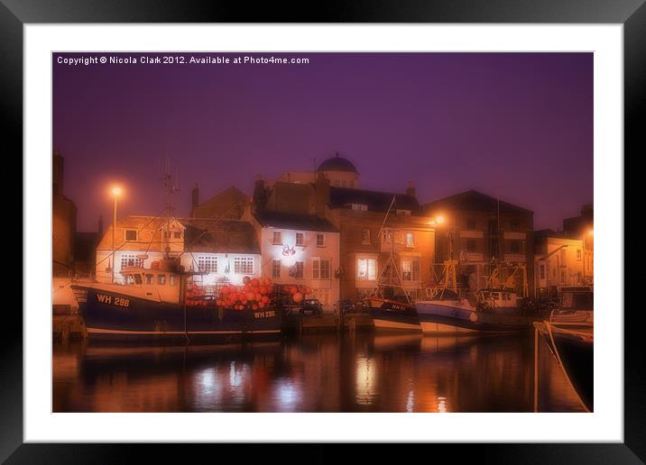 Weymouth Harbour at Night Framed Mounted Print by Nicola Clark