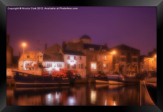 Weymouth Harbour at Night Framed Print by Nicola Clark