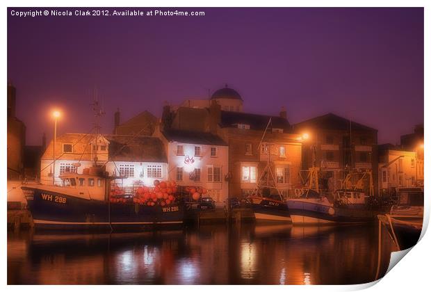 Weymouth Harbour at Night Print by Nicola Clark