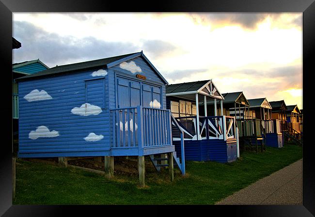 Cloudy Beach Hut in Sunset Framed Print by Dawn O'Connor