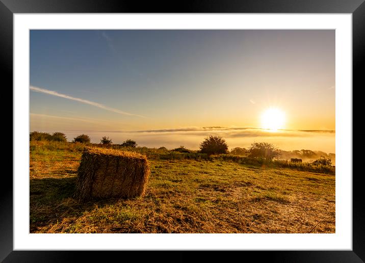 Hay Bale Sunrise Framed Mounted Print by Malcolm McHugh