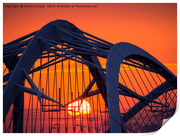 Sunset bridge. Print by Ashley Cooper