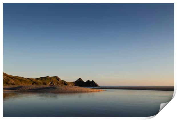 Blue sky at Three Cliffs Bay  Print by Leighton Collins
