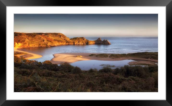 High tide at Three Cliffs Bay  Framed Mounted Print by Leighton Collins