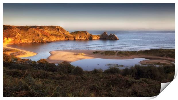 High tide at Three Cliffs Bay  Print by Leighton Collins