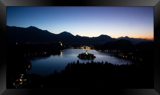 View of Lake Bled from Ojstrica at dawn Framed Print by Ian Middleton