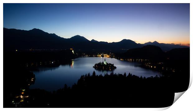 View of Lake Bled from Ojstrica at dawn Print by Ian Middleton