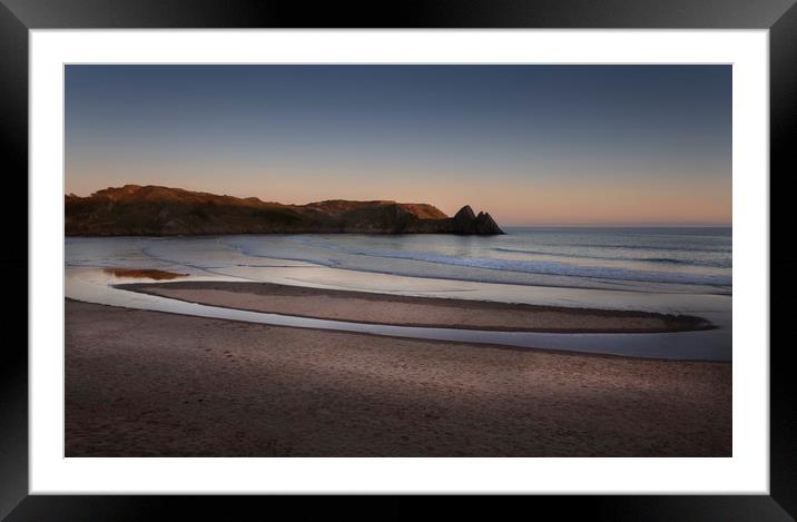 Sand bar at Three Cliffs Bay Framed Mounted Print by Leighton Collins