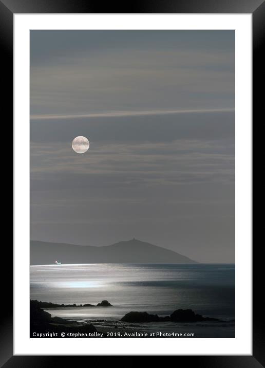 Harvest Moon rises over the Rame Head peninsula Framed Mounted Print by stephen tolley