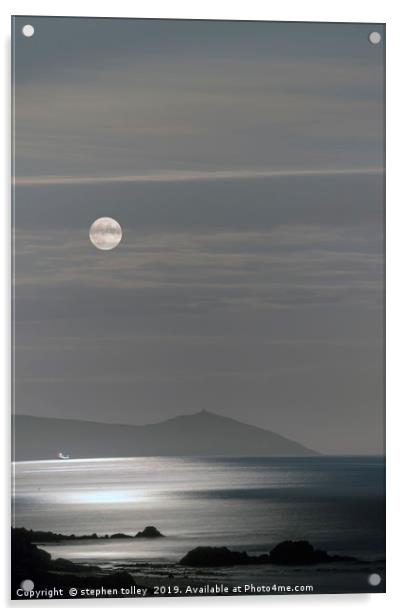 Harvest Moon rises over the Rame Head peninsula Acrylic by stephen tolley