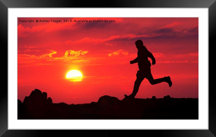 Sunset runner. Framed Mounted Print by Ashley Cooper